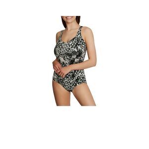 Speedo NWT black and gray animal print one piece swimsuit size 12